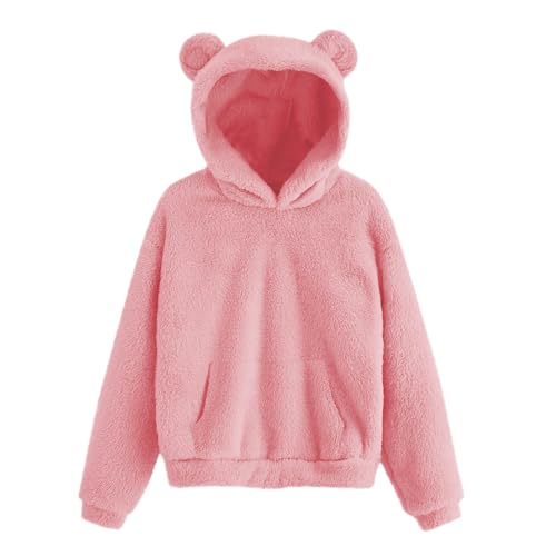 Generisch Mädchen Hoodie Kinder Oberteile Lässig Kapuzenpullover Einfarbig Kinder Pullover Winter Warm Langarm Tops Fleecejacke Freizeit Sweatshirt für Mädchen mit Taschen 03 Pink 170 von Generisch