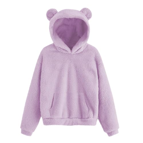 Generisch Mädchen Hoodie Kinder Oberteile Lässig Kapuzenpullover Einfarbig Kinder Pullover Winter Warm Langarm Tops Fleecejacke Freizeit Sweatshirt für Mädchen mit Taschen 04 Lila 150 von Generisch