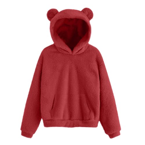 Generisch Mädchen Hoodie Kinder Oberteile Lässig Kapuzenpullover Einfarbig Kinder Pullover Winter Warm Langarm Tops Fleecejacke Freizeit Sweatshirt für Mädchen mit Taschen 05 Rot 120 von Generisch