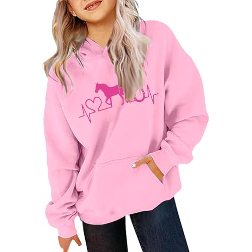 Generisch Mädchen Hoodie Pferde Pullover Kinder Pferde Liebe Sweatshirt Langarm Casual Kapuzenpullover mit Taschen Kinder Kleidung Freizeit Langarmshirts für 4-14 Jahre (6-7 Years) von Generisch