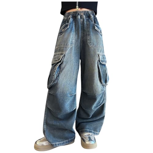 Generisch Mädchen Jogginghose - Baggy Regular Jeans Elastischem Bund Große Größe Lose Hose Straight Denimhose Outdoor-Bergsteigen Wanderhose Für 4-15 Jahre von Generisch