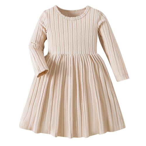 Generisch Mädchen Kleider Langarm Kleid Einfarbig Ballkleid Niedliche Strickkleid Winterkleid Abendkleider Ballkleider Festliche Kleider Bequem Partykleid Freizeitkleid Beige,4 Jahre von Generisch