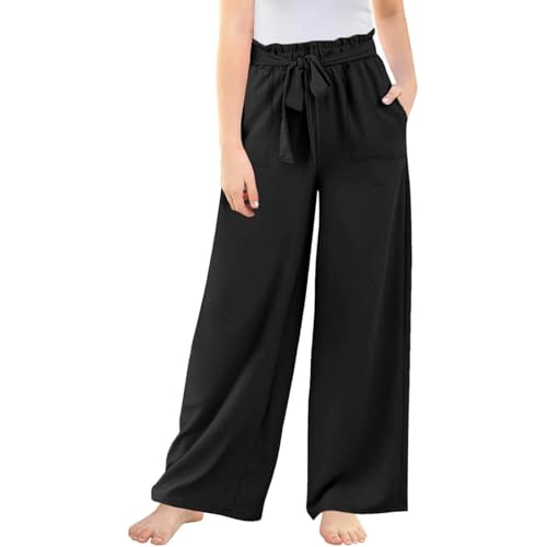 Generisch Mädchen Leinenhose,Breite Hose Freizeithose Loose Fit Pants Leicht Einfarbig Jogginghose Kinder Sweatpants Streetwear für 5-13 Jahre Frühling Sommer von Generisch