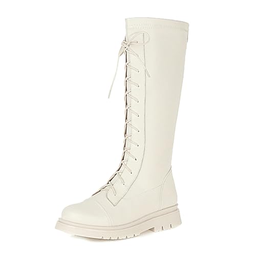 Generisch Mädchen Reitstiefel mit Schnürung PU- für Reitsport Alltag mit seitlichem Reißverschluss in modernem Design für Junge Mädchen (White, 33 Big Kids) von Generisch