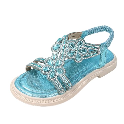 Generisch Mädchen Sandalen Prinzessin Strass Slingback Elastischer Knöchelriemen Freizeit Bohemian Strandschuhe für junge Damen (Blue, 29 Little Child) von Generisch