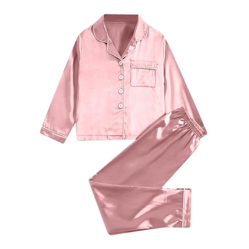 Generisch Mädchen-Satin-Pyjama-Set 2-Teilig Seidennachtwäsche Button-Down-Nachtwäsche Für Teenager Kinder (11-12 Years) von Generisch