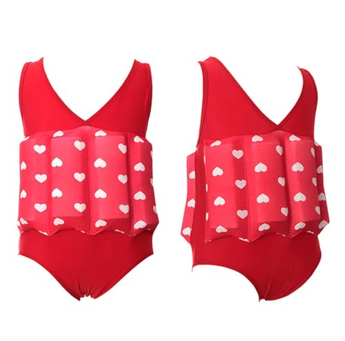 Generisch Mädchen Schwimmanzug mit Schwimmhilfe Trainingsanzug Kinder Badeanzug schnell trocknend Strandurlaub Sommer Schwimmkleidung für Mädchen von 1-9 Jahren (Watermelon Red, 5-6 Years) von Generisch