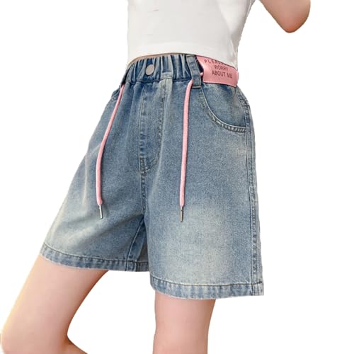 Mädchen Shorts Kinder Jeans Sommer Kurze Hosen Leicht Jeanshose Atmungsaktive Short Elastische Jeanshorts mit hoher Taille und Tasche Stilvolle Outdoor Kurzehose Streetwear Sommerhose von Generisch