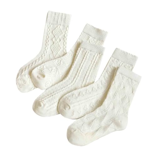 Generisch Mädchen Socken Baumwolle Thermosocken Kinder Strümpfe Warm Sportsocken Haussocken Wintersocken Bettsocken Stricksocken Niedliche Lange Socken Bunte Socken Weiß, M von Generisch