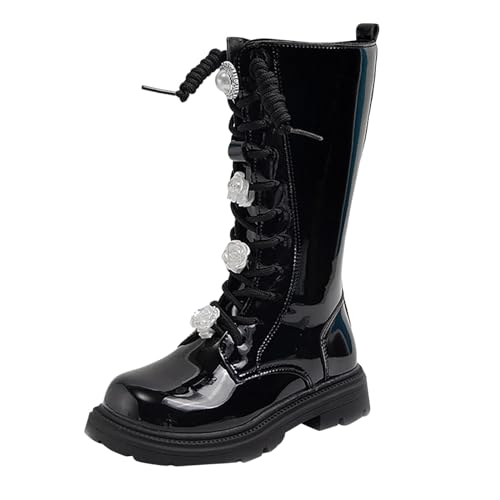 Generisch Mädchen-Stiefel Mädchen Schneestiefel Modische Flache Stiefel Oktoberfest Party Niedrige Absätze klobige Stollensohle Winter Schneeschuhe mit Reißverschluss von Generisch