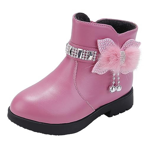 Generisch Mädchen Stiefel warme Lederstiefel mit dicken Absatz Kurze Design niedliche Schleife Bequeme Baumwollfutter für Kinder Winter Schuhe (Purple, 23 Toddler) von Generisch