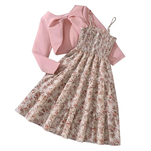 Generisch Mädchen Sweatshirt 98 Mädchen Blumendruck Kleid Zweiteiliges Set mit Langarm Strickjacke Frühling Herbst Casual & Party Outfits Anzug 86 (Red, 9-10 Years) von Generisch