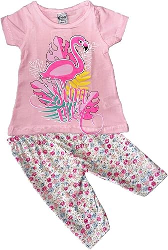 Generisch Mädchen T-Shirt und Kurzleggings Größe 92-116 Flamingo Sommerset Bluse 100% Baumwolle Kinder Tshirt T Shirt (Rosa; 98-104) von Generisch