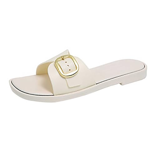 Generisch Mädchen Trekkingsandalen Slingback Sandalen Hausschuhe Keilabsatz Einfarbig Quadratischer Perle Freizeitkleidung Zehen Hausschuhe Glitzer Sandalen Damen Flach Damen (Beige,37) von Generisch