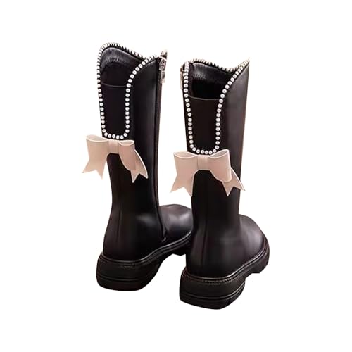 Generisch Mädchen Winter Mode Stiefel Warme Lange Wadenhöhe Booties Für Kinder Komfortable rutschfeste Sohle Kinder Boots (Black-6, 10.5-11 Jahre) von Generisch