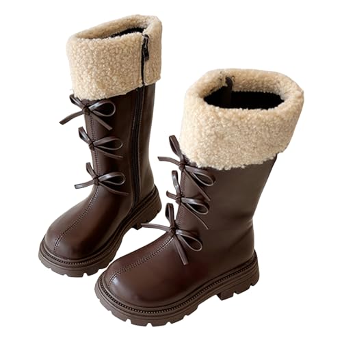 Generisch Mädchen Winterstiefel mit Weichem Lammfellbund, Warme Kinder Stiefeletten mit Riemchenbündchen & Zierlichen Schleifen, Robuste Sohle für Stabilität, Stylische Outdoor Schuhe für Kältewetter von Generisch