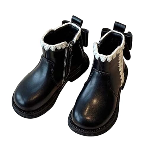 Generisch Mädchen Winterstiefel warme Dicke Schneeschuhe Slip-On Design Schleife Kinder Jugendliche modische Bequeme Stiefel für kalte Jahreszeit (Black, 24 Toddler) von Generisch