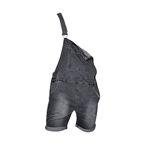 Generisch Männer Baggy Denim Jumpsuits mit Riemen und Schleifen Short Straight Leg Overall Jeans Shorts Verstellbare Strap Bib Shorts (Grau,M) von Generisch