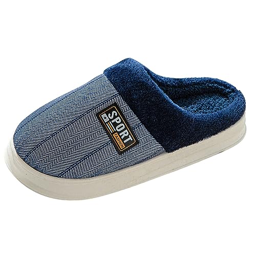 Generisch Männer Hausschuhe Bequeme Schlafslipper Mit Dicke Sohle Weiche Baumwolle Indoor Schuhe Für Herren (Navy, 42) von Generisch