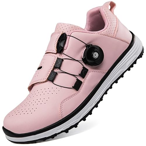 Generisch Männer Verschleißbeständigkeit Golfschuhe Drehknopf Sportschuhe Zerbrochen Nägel Rutschschutz Golfschuhe (Rosa,42) von Generisch