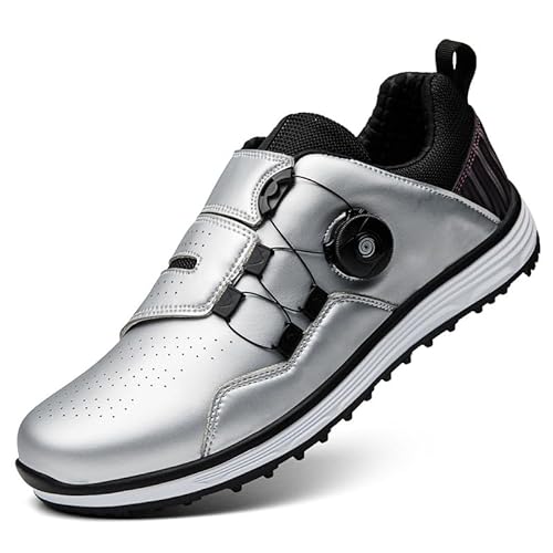 Generisch Männer Verschleißbeständigkeit Golfschuhe Drehknopf Sportschuhe Zerbrochen Nägel Rutschschutz Golfschuhe (Silber,46) von Generisch