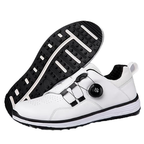Generisch Männer Verschleißbeständigkeit Golfschuhe Drehknopf Sportschuhe Zerbrochen Nägel Rutschschutz Golfschuhe (Weiß - X,44) von Generisch