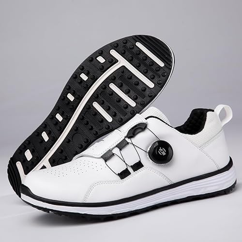 Generisch Männer Verschleißbeständigkeit Golfschuhe Drehknopf Sportschuhe Zerbrochen Nägel Rutschschutz Golfschuhe (Weiß - X,46) von Generisch