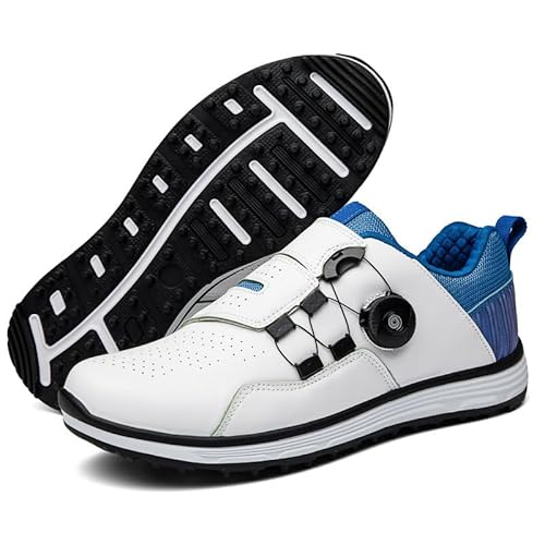Generisch Männer Verschleißbeständigkeit Golfschuhe Drehknopf Sportschuhe Zerbrochen Nägel Rutschschutz Golfschuhe (Weißblau,47) von Generisch