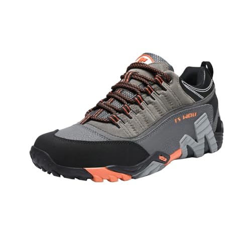 Generisch Männer Wanderschuhe aus echtem Leder atmungsaktive verschleißfeste leichte rutschfeste Outdoor Wander und Sport Reiseschuhe (grau,43) von Generisch