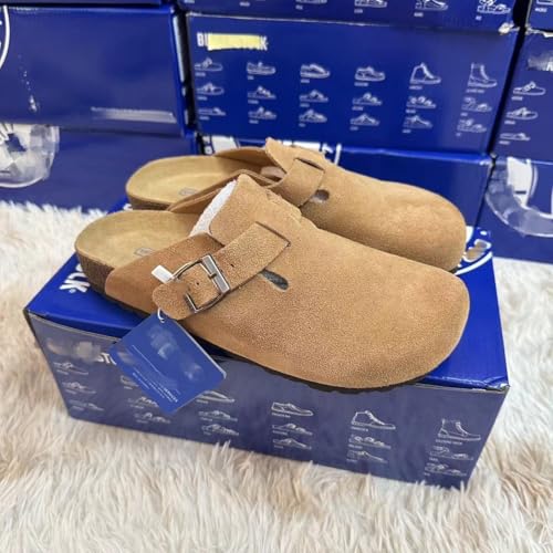 Generisch Männer und Frauen gleiche Modell volles Rinderleder Kork Sohle halbe Packung dicke Sohle Sandalen Pantoffeln (Kastanisch6,41) von Generisch