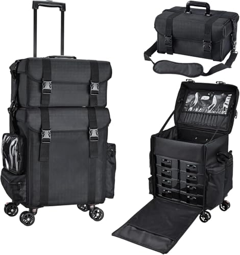 Generisch Makeup Artist Travel Case - 2-in-1 Soft-Sided Rolling Cosmetic Organizer for Professionals von Generisch