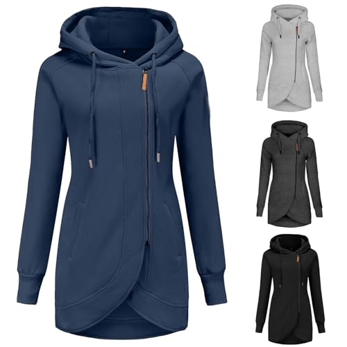 Generisch Mantel Damen, Women'S Winter Jacket Warm Thick Plüsch Gefüttert Hooded Drawstring Unregelmäßige Design Reißverschluss Mäntel Puffer Jacke Damen Daunenmantel (XXL, Blau) von Generisch