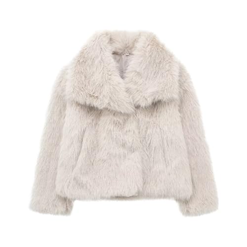 Generisch Mantel Damen Kunstpelz Winterjacke Damen Warm Dicke Wintermantel Damen Kurz Flauschig Jacke Winter Pelzjacke Faux Elegant Revers Felljacke Frauen Kunstfell mit Taschen Pelzmantel Einfarbig von Generisch
