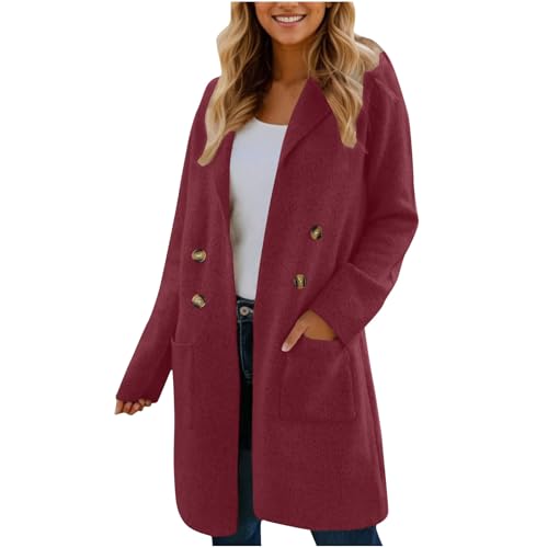 Generisch Mantel Damen Lang Trenchcoat Black Friday Wollmantel Elegant Wolljacke Mantel Winter Fashion Longjacke Revers Wintermantel Frühling Übergangsjacke Warm Outdoor Winterjacke Outerwear von Generisch