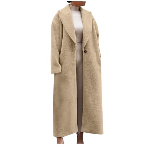 Generisch Mantel Damen Lang Trenchcoat Damen Winter Elegant Wollmantel Damen Lange Revers Wintermantel Warm mit Knöpfen Damenmantel Einfarbig Übergangsmantel mit Taschen Langer Winterjacke Casual von Generisch