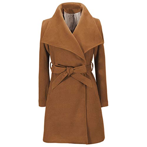 Generisch Mantel Damen Winddicht Warm Wintermantel Übergangsmantel Einfarbige Winter Revers Windjacke Outdoorjacke Elegante Lang Wollmantel Trenchcoat Braun Schwarz Outwear Damenmantel von Generisch