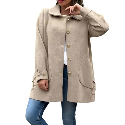 Generisch Mantel Damen Winter Lang mit Knöpfen Trenchcoat Damen Elegant Mittellang Einfarbig Wollmantel Warm Lange Winterjacke Frauen mit Kragen Warme Wintermantel mit Taschen Damenmantel Übergang von Generisch