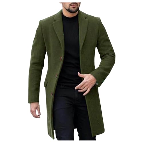 Generisch Mantel Herren Lange Jacke Wintermantel mit Knopfleiste Trenchcoat Mittellang Wollmantel mit Revers Winterjacke für Business Winter Warme Freizeit Oberbekleidung Slim Fit Outfit Coat von Generisch