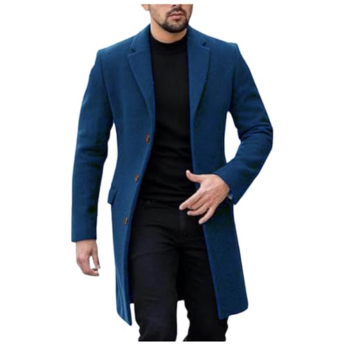 Generisch Mantel Herren Lange Jacke Wintermantel mit Knopfleiste Trenchcoat Mittellang Wollmantel mit Revers Winterjacke für Business Winter Warme Freizeit Oberbekleidung Slim Fit Outfit Coat von Generisch
