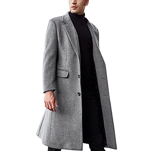 Generisch Mantel Herren Schwarzer Wintermantel Wolle Winter Kurzmantel Mittellang Wollmantel Kurz Winterjacke für Business Freizeit mit Taschen Große Größen Coat V-Ausschnitt Jacken von Generisch
