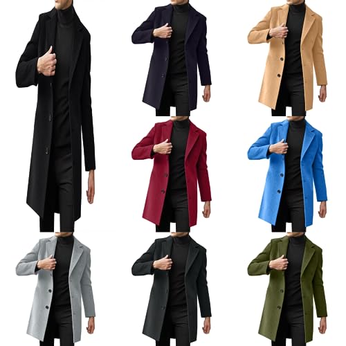 Generisch Mantel Herren Slim Fit Casual Warm Wollmantel Dufflecoat Lang Business Knopfleiste Wintermantel mit Stehkragen Schwarz Elegant Herrenmantel Trenchcoat von Generisch