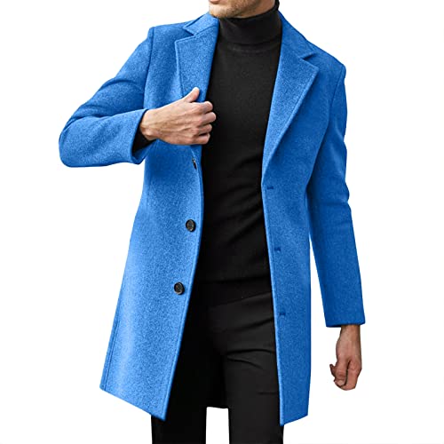 Generisch Mantel Herren Slim Fit Casual Warm Wollmantel Dufflecoat Lang Business Knopfleiste Wintermantel mit Stehkragen Schwarz Elegant Herrenmantel Trenchcoat von Generisch