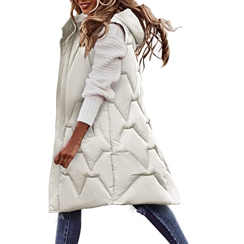 Generisch Mantel Kariert, Lange Jacke Damen Winter, Weste Lang Winter Steppweste Leicht Ärmellose Winterweste Lange Damenwesten Kapuzenweste Daunenweste Übergangsjacke Wintermantel von Generisch