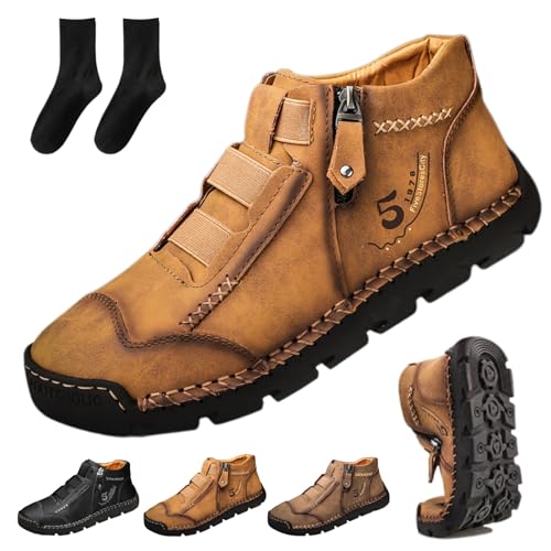 Generisch Matufit Schuhe for Herren, Herren Echtleder Wasserdicht rutschfest Modisch Orthopädische Halbschuhe Seitlicher Reißverschluss Schlupfstiefel(Brown,40 EU) von Generisch