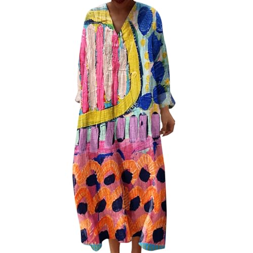 Generisch Maxi Kleid Damen Sommer, Sommerkleid Damen Große Größen, Strandkleid Lang Maxikleider V Ausschnitt Sommerkleider Leicht Und Luftig Boho Kleid Elegante Midikleid Freizeitkleid, Sale Angebote von Generisch