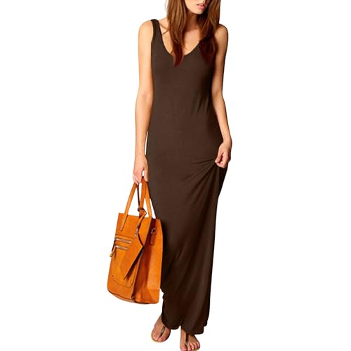 Generisch Maxikleider Damen Sommer Ärmellos Elegant Sommerkleid Damen Lang Sommerkleider Damen Leicht Und Luftig Tank Kleid Maxi Einfarbig Damenkleider Sommer U Ausschnitt Strandkleid Freizeitkleid von Generisch