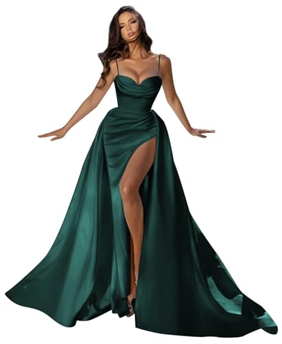 Generisch Meerjungfrau Abschlussball Kleider für Frauen Langer Schatz Brautkleid Plissiert Hoch Schlitz formelles Abendballkleid mit Schleppe Teal XS von Generisch