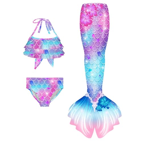 Generisch 𝙈eerjung𝙛rau Flosse Mädchen Mit Badeanzug 3-Teiliges Set 𝙈eerjung𝙛rau-Cosplay 𝙈eerjung𝙛rauenflosse Performance-Outfit Monoflosse Kostüm Badekleid Badebekleidung Für 4-13 Jahre von Generisch