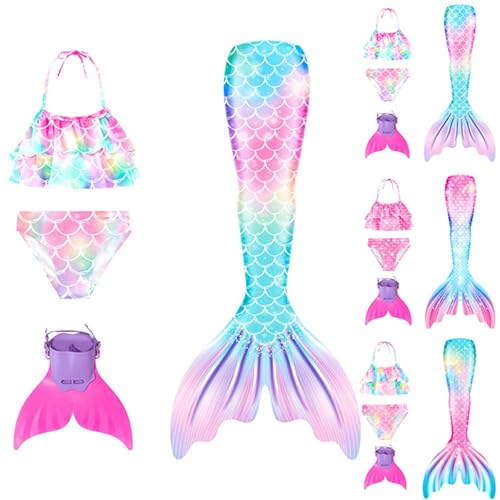 Generisch 𝙈eerjung𝙛rau 𝙛losse Mädchen Mit Bikini Set Badeanzug 3-Teiliges Kinder Cosplay 𝙈eerjung𝙛rauen𝙛losse Performance-Outfit Sommer Badebekleidung Für 3-13 Jahre von Generisch
