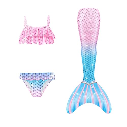 Generisch 𝙈eerjung𝙛rau 𝙛losse Mädchen Mit Bikini Set Badeanzug 3-Teiliges Kinder Cosplay 𝙈eerjung𝙛rauen𝙛losse Performance-Outfit Sommer Badebekleidung Für 3-13 Jahre von Generisch